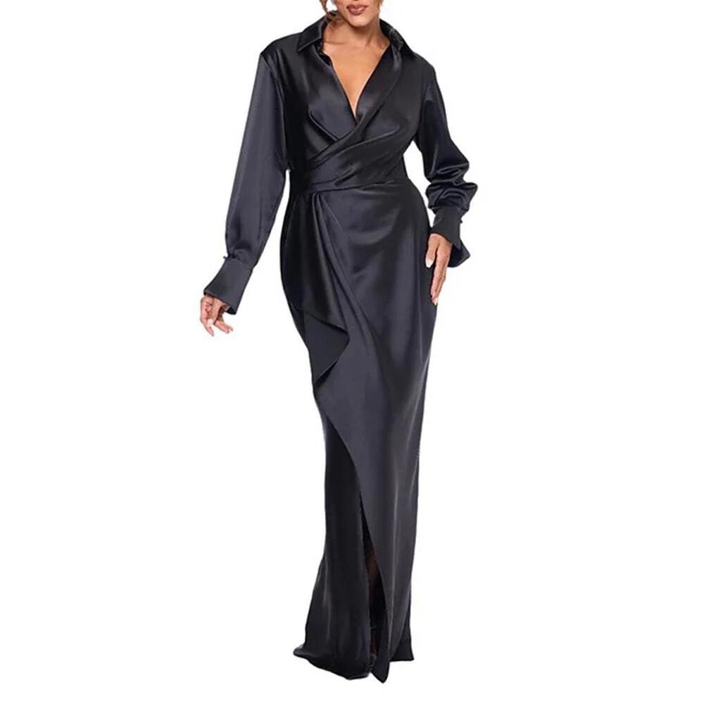 Xscape Navy Long Sleeve Wrap Dress EUC - Picture 5 of 5